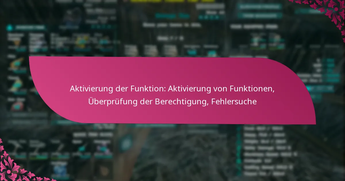 Aktivierung der Funktion: Aktivierung von Funktionen, Überprüfung der Berechtigung, Fehlersuche