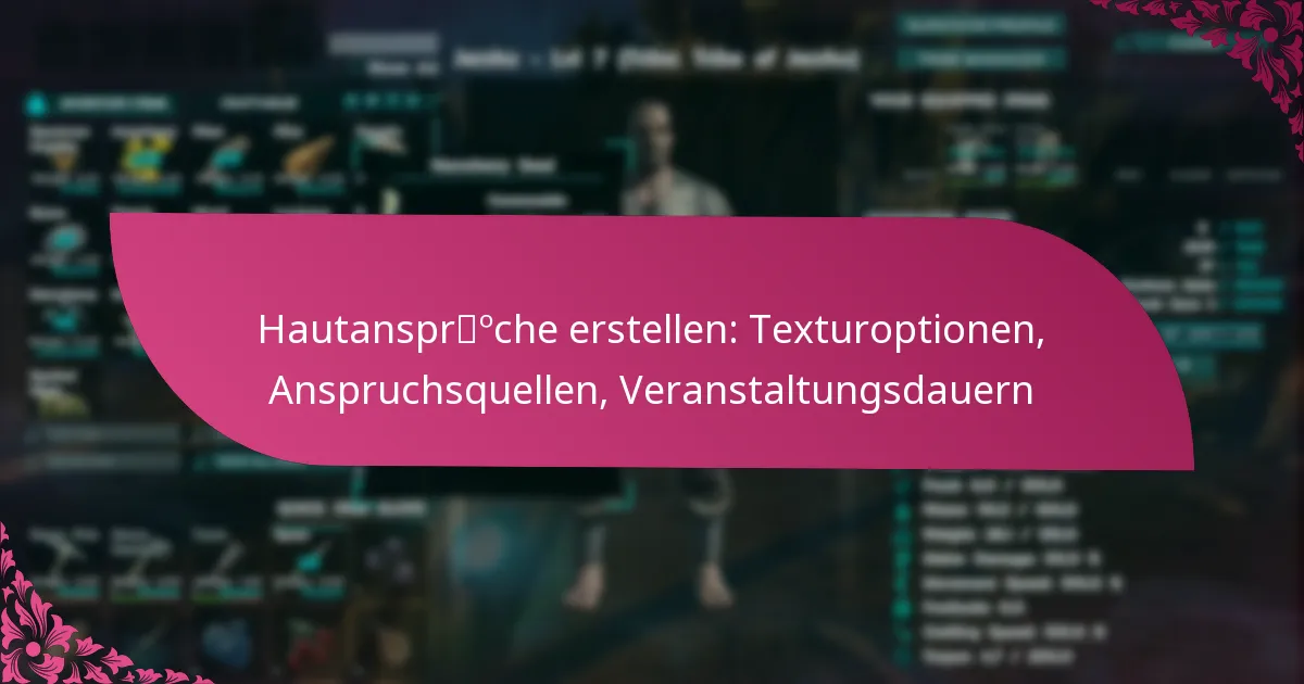 Hautansprüche erstellen: Texturoptionen, Anspruchsquellen, Veranstaltungsdauern
