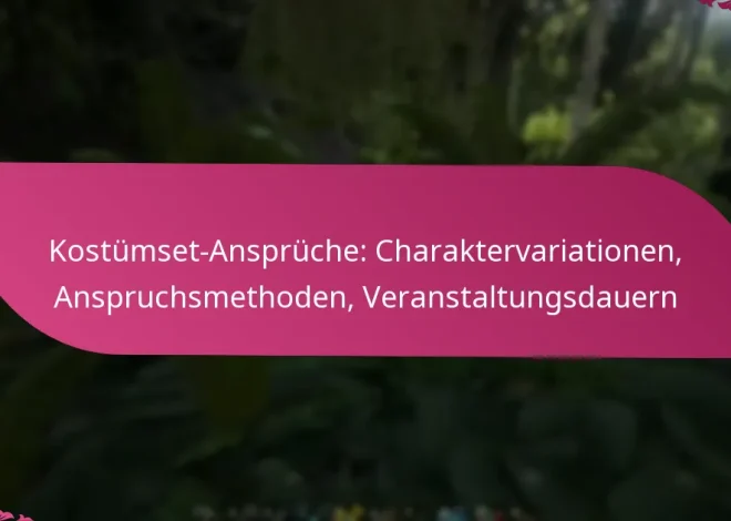 Kostümset-Ansprüche: Charaktervariationen, Anspruchsmethoden, Veranstaltungsdauern